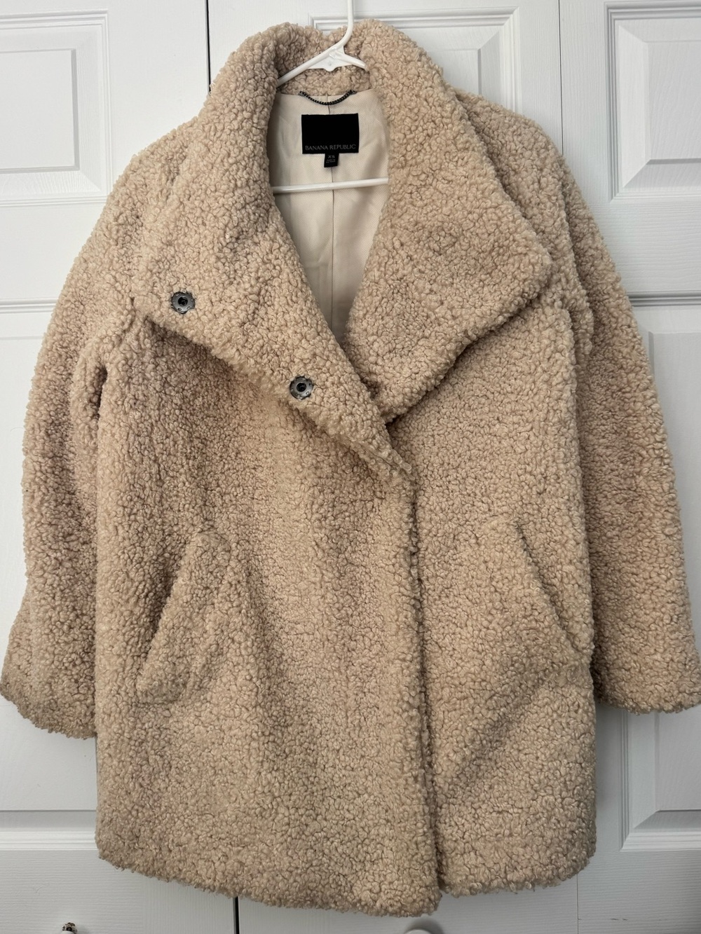 Banana Republic Sherpa Teddy Funnel Neck Coat Natural XS
